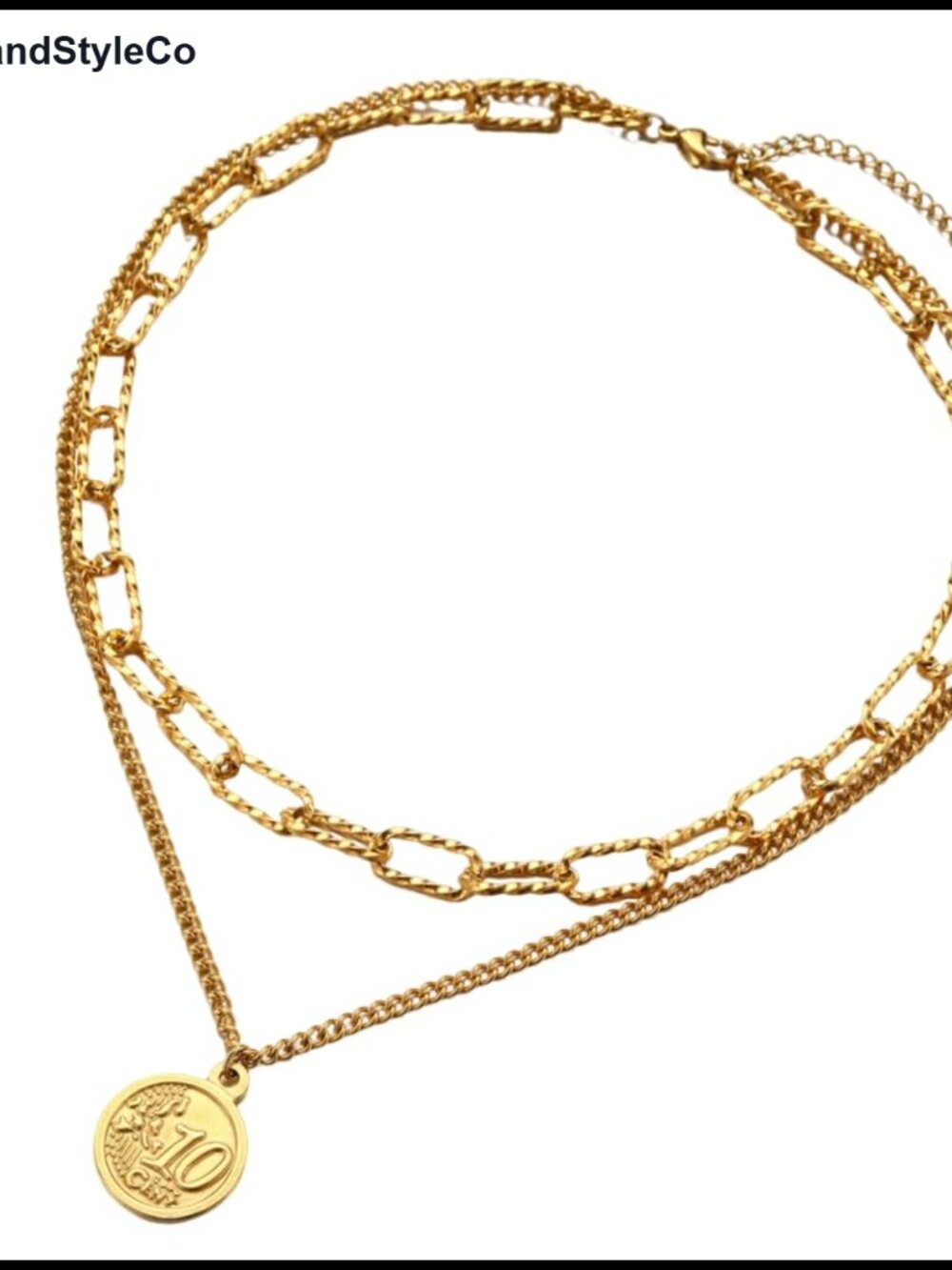 Stainless Steel Vintage Queen Medal Pendant Necklace Layered Paperclip Chain
